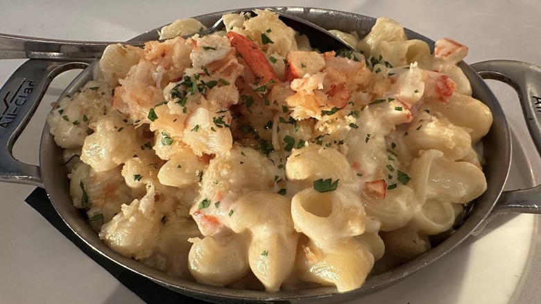 Del Frisco's Double Eagle Steakhouse Lobster Mac and Cheese in metal dish