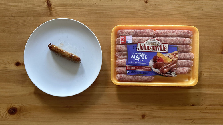 Johnsonville Vermont Maple Syrup Breakfast Sausage on wooden table