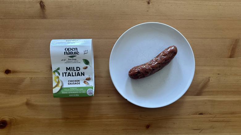 Open Nature Mild Italian Chicken Sausage on wooden table