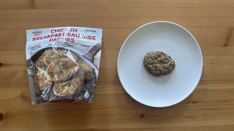 Trader Joe's Chicken Breakfast Sausage Patties on wooden table