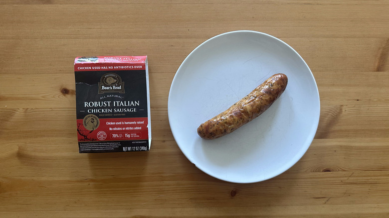 Boar's Head Robust Italian Chicken Sausage on wooden table