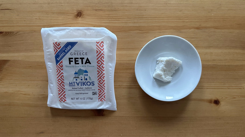 Mt. Vikos Barrel Aged Feta on small white plate
