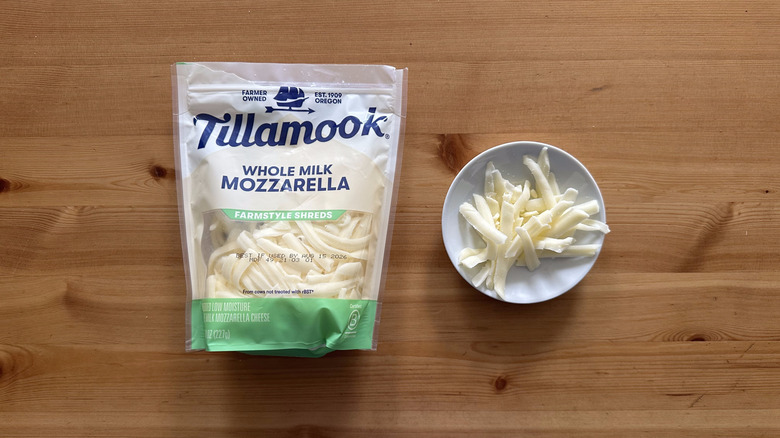 Tillamook Whole Milk Mozzarella Cheese on wooden table