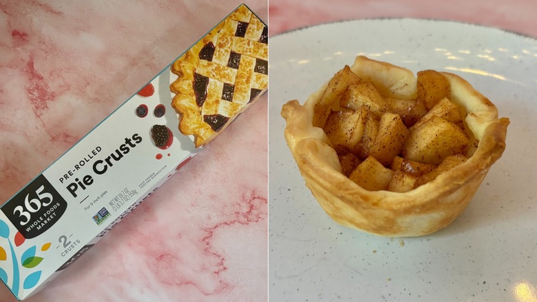 365 refrigerated pie crust next to small apple tart on plate