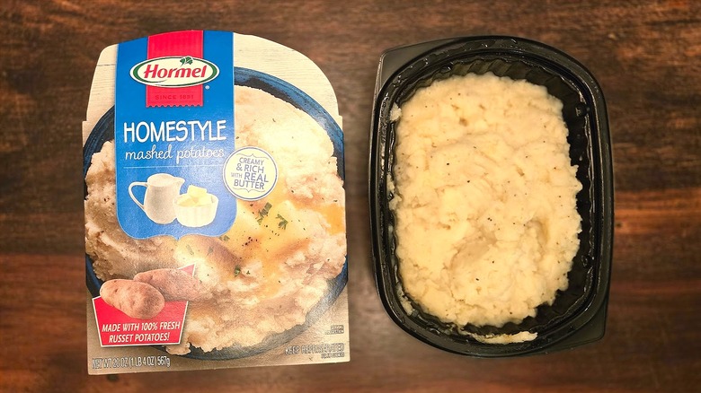 Hormel Homestyle mashed potatoes box and package