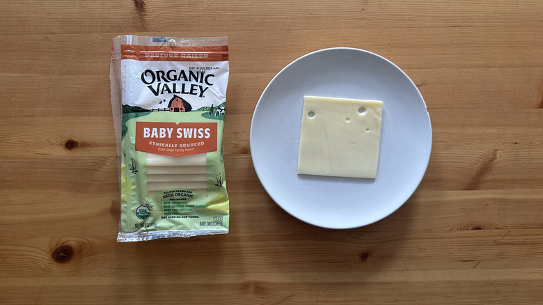 Organic Valley Baby Swiss on wooden table