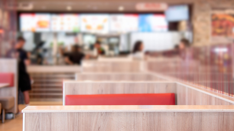 Blurry view of the inside of a chain restaurant