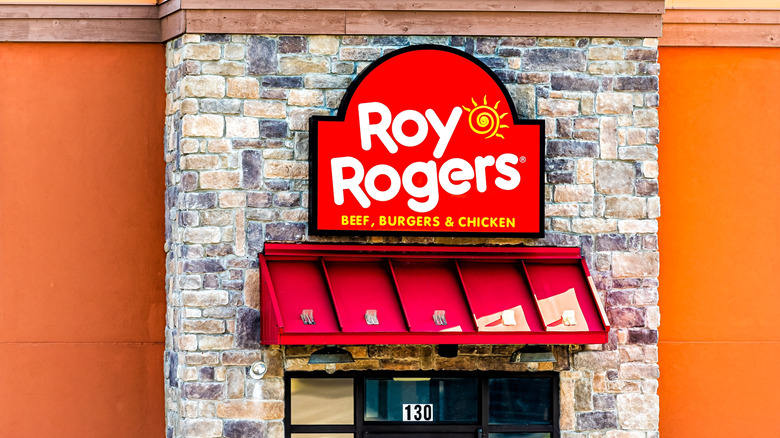 Roy Rogers sign on stone building