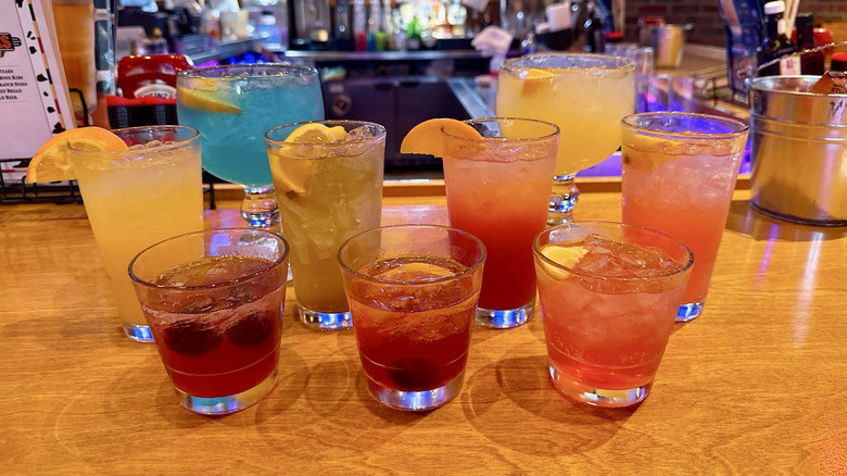9 Texas Roadhouse cocktails on a bar