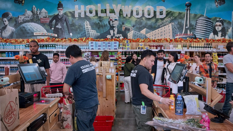 Checkout counter with Trader Joe's employees