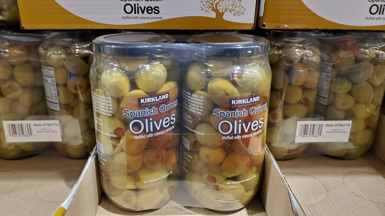 A twin pack of Kirkland Signature Spanish queen olives