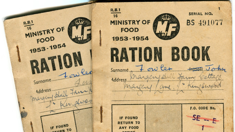Birds-eye view of two ration books