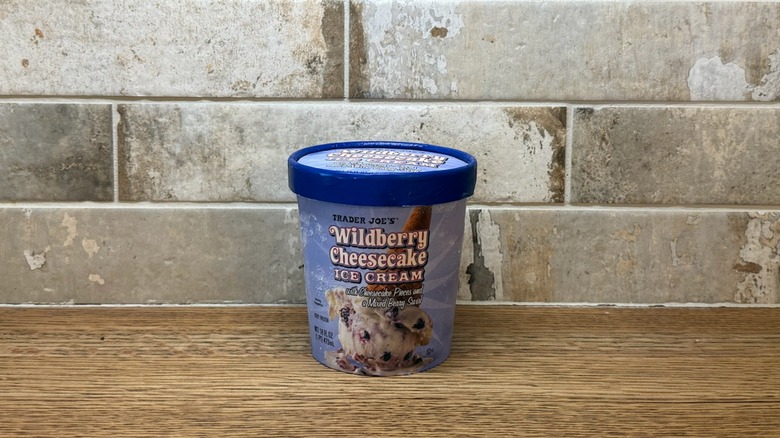 A tub of Trader Joe's Wildberry Cheesecake ice cream