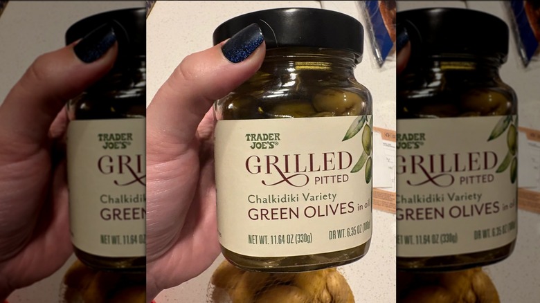 Jar of Trader Joe's Grilled Pitted Green Olives