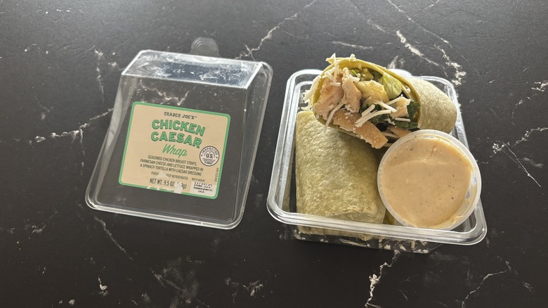 Trader Joe's chicken Caesar wrap with dressing in container