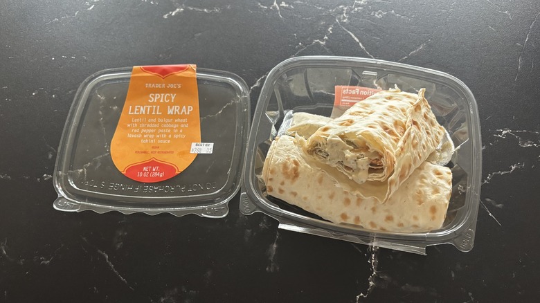 Trader Joe's spicy lentil wrap in container