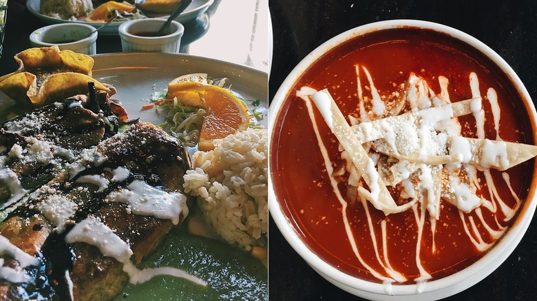 Chile relleno on the left and tomato soup on the right