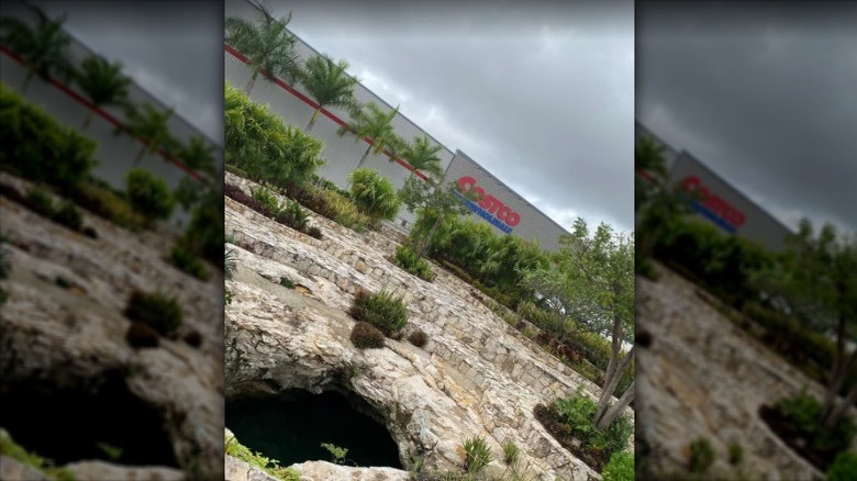 The exterior of a Costco in Mérida with its cenote