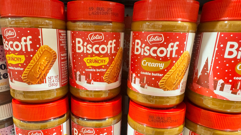 Biscoff cookie butter jars on display
