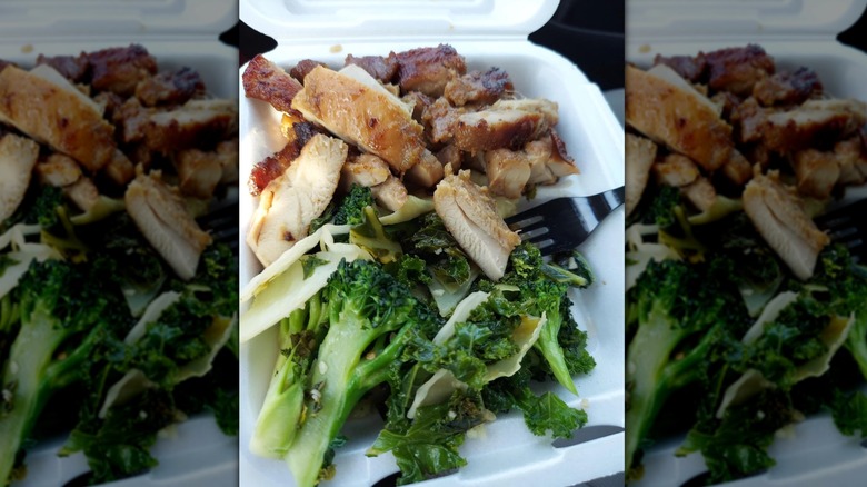 Plate of Panda Express chicken and Super Greens