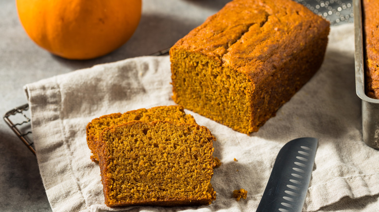 Cut pieces of homemade pumpkin bread