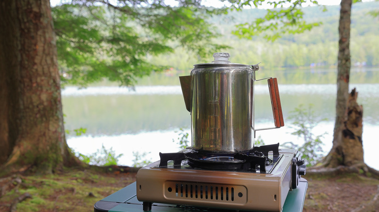 Coffee percolator in outdoor setting