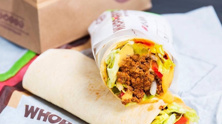Close up of two Whopperitos stacked on top of each other