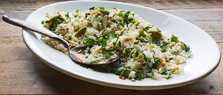 Cauliflower Couscous with Green Olives and Almonds 