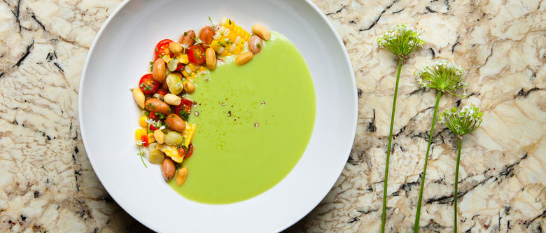 Scott Crawfords'  Chilled Butter Bean Soup with Peanut-Corn Relish 