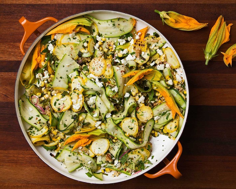 Grilled Corn and Summer Squash Salad with Walnuts and Feta 