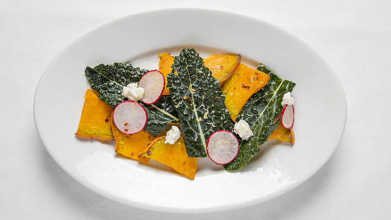 Roasted Pumpkin with Kale and Radishes 