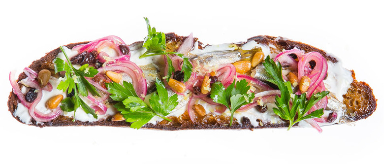 Sardine Tartine with Currants, Pine Nuts and Sweet and Sour Onions