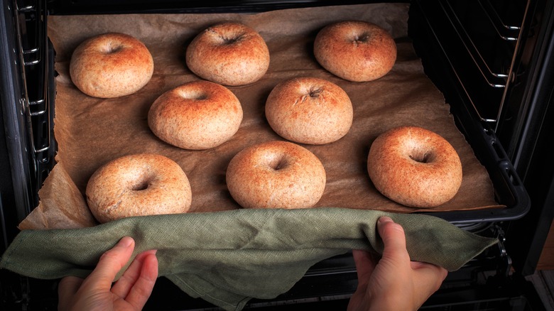 bagels in an oven