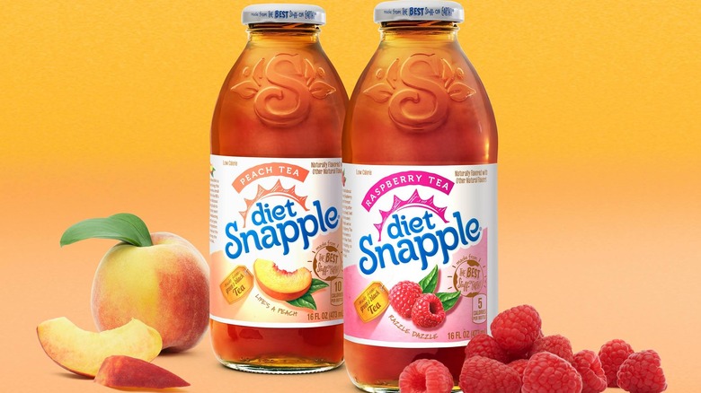 two Diet Snapple bottles with fruit