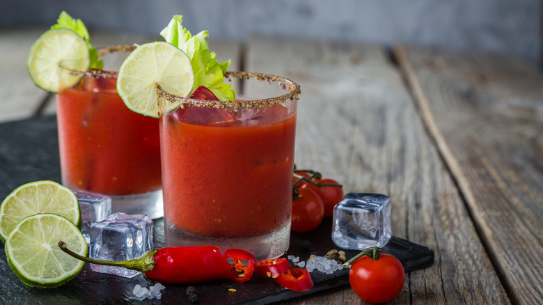 bloody mary cocktails with lime and chiles 
