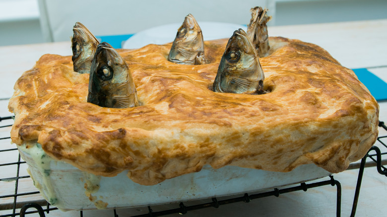 Stargazy pie fish heads sticking out