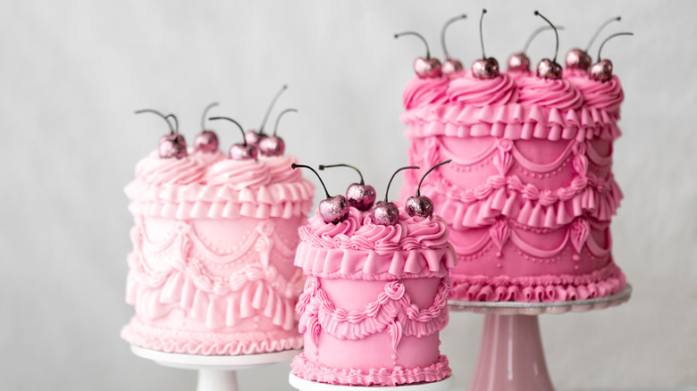 fancy iced pink cherry cakes