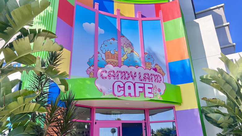 Exterior of the Candy Land Cafe with colorful signage