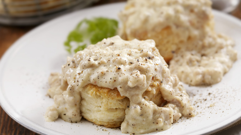 Plated biscuits and gravy