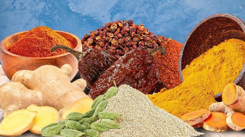 Array of colorful warming spices