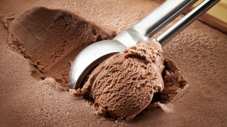 chocolate ice cream being scooped