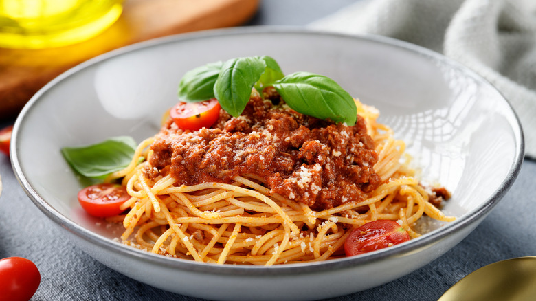 bowl of spaghetti with red sauce