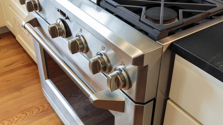 Close up stainless steel oven