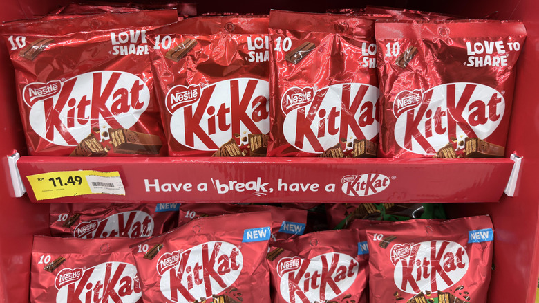 Red KitKat bags displayed at the store