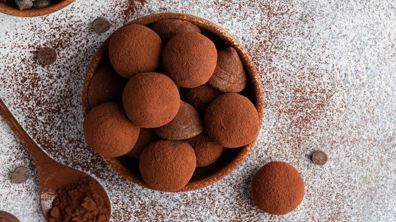 bowl of round chocolate truffles
