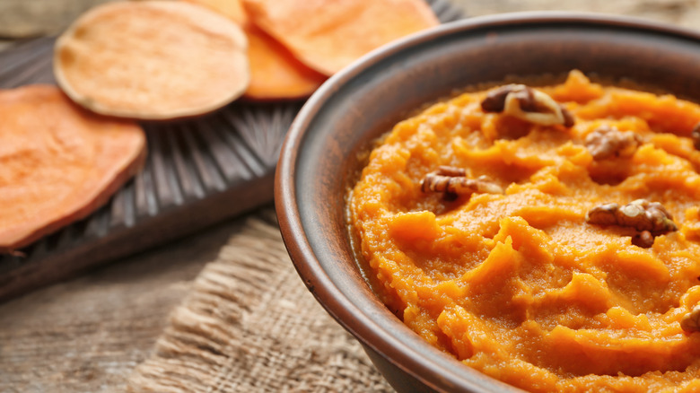 sweet potatoes sliced, mashed