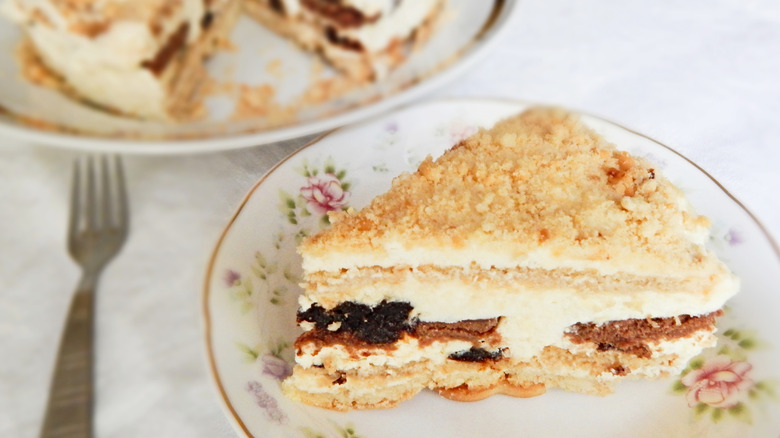 chocolate cream icebox cake on plate