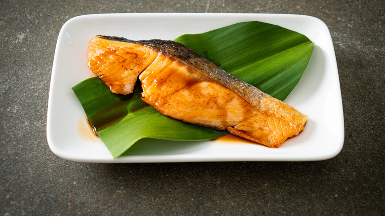 Plate of grilled salmon