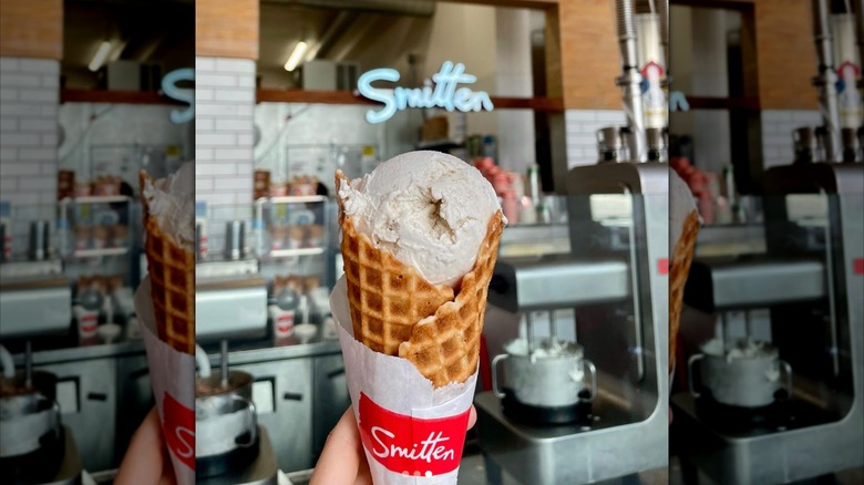 Ice cream cone in front of Smitten's Brrr Machines