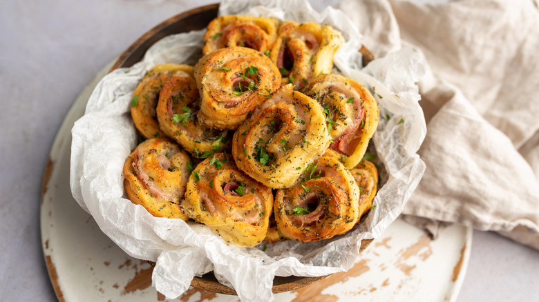 A bowl of pinwheel pastries